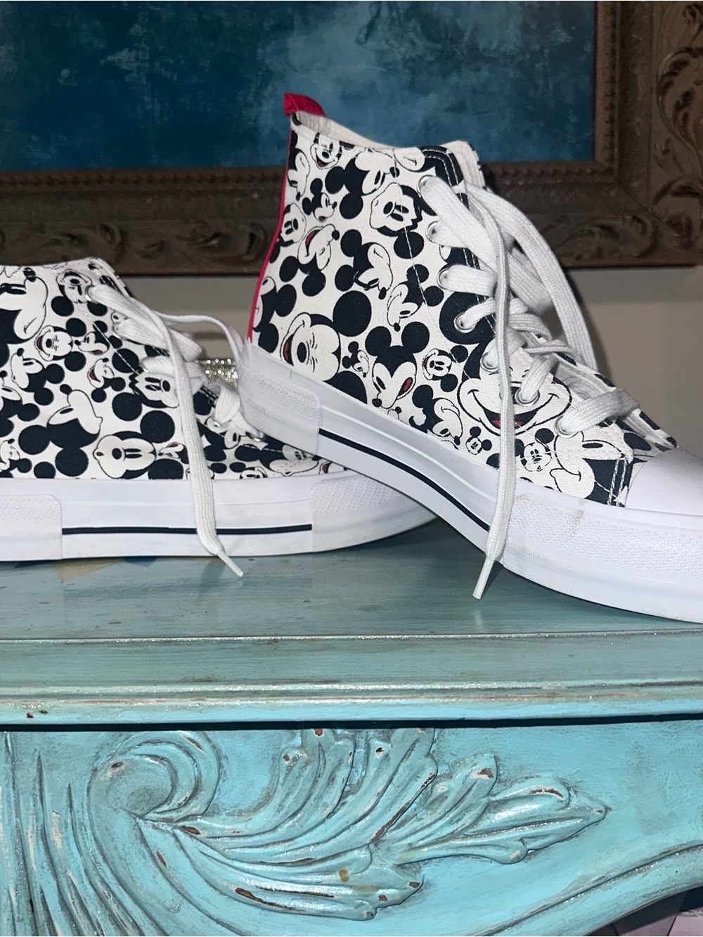 High-Top Canvas Sneakers in Black & White with Character Print